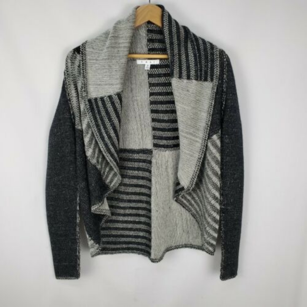 CAbi Small Black /Gray Wool Blend Cardigan Sweater